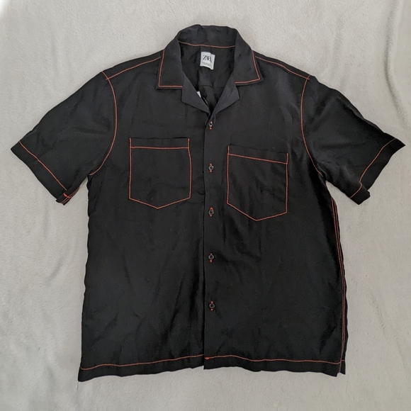 Zara - Black Button Up with Orange Thread Accents M - Picture 1 of 4